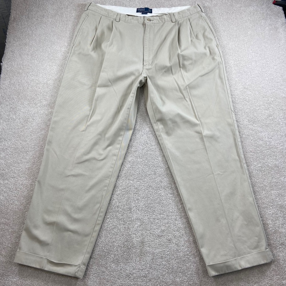 Polo Ralph Lauren Hammond Pant Mens 42/30 Tan Pleated Cuffed Chino Trousers
